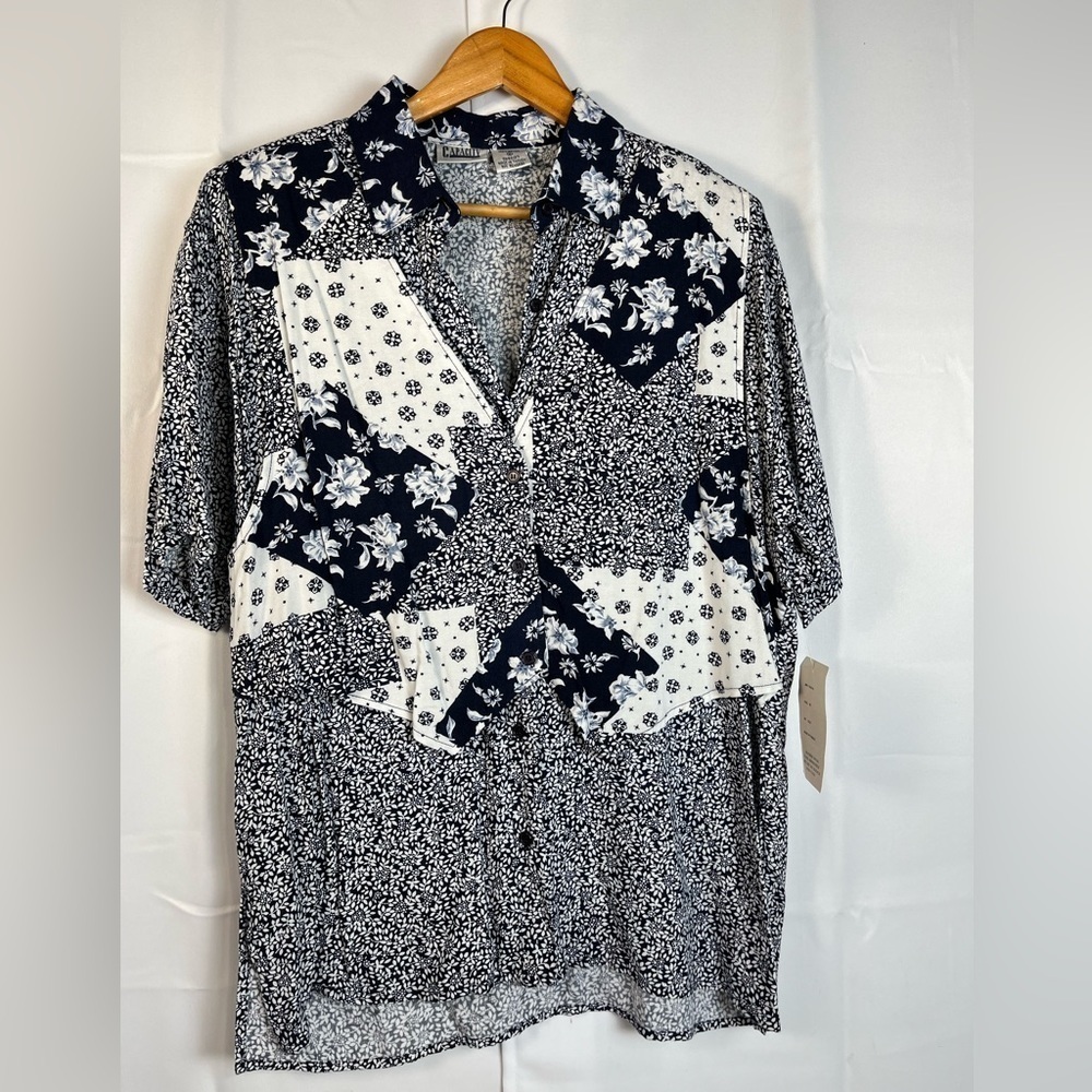 Vintage Y2K Capacity Rayon Build In Vest Button Up Boho Floral Print Shirt L